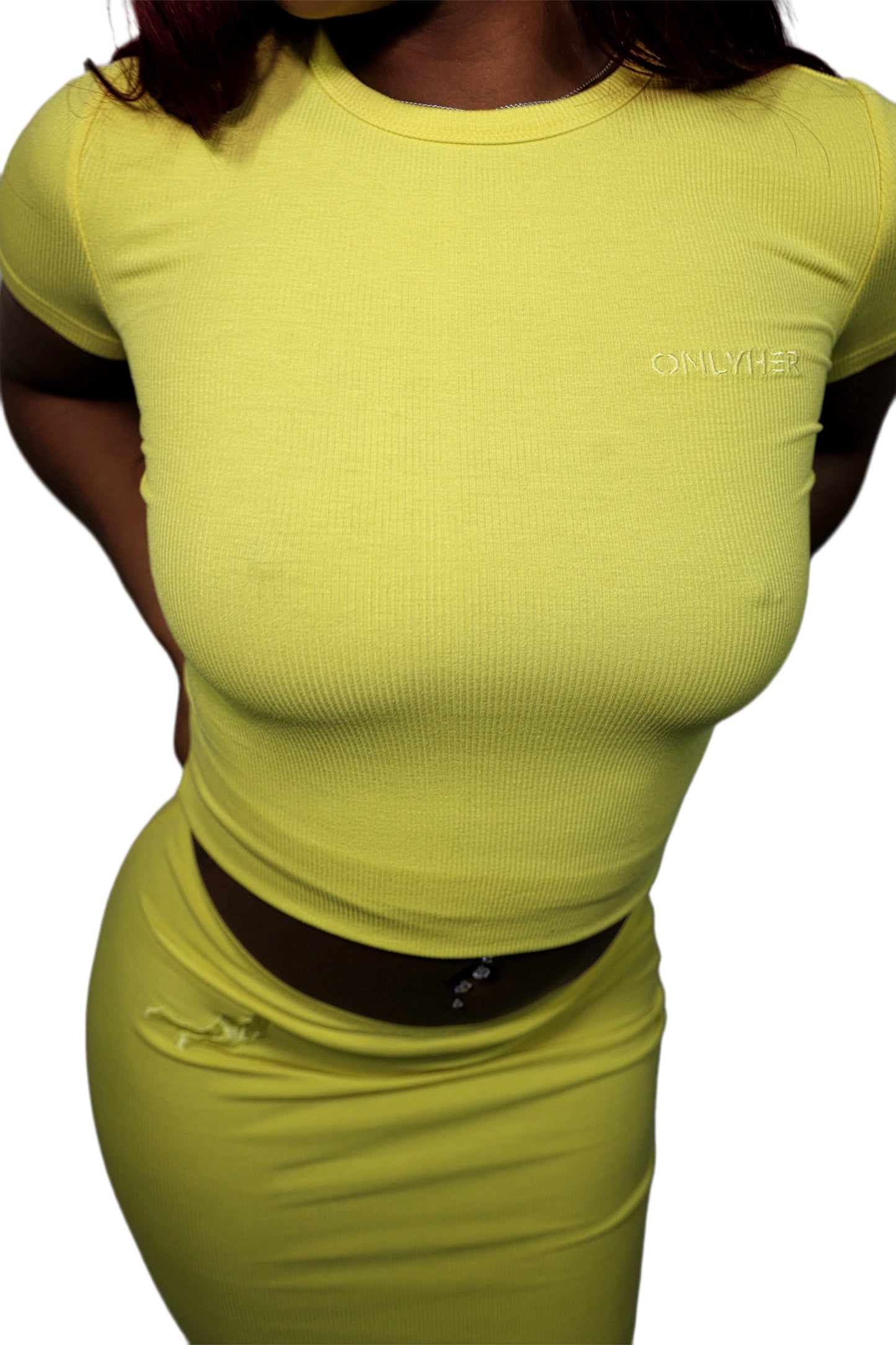 BADDIE YELLOW RIBBED SET